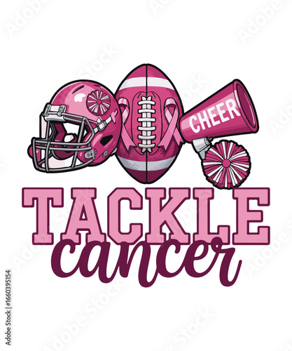 Preppy Tackle Breast Cancer Pink Out Breast Cancer vector illustration