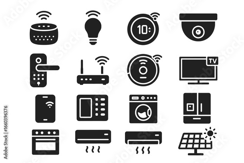 Smart home icons collection featuring various devices and appliances for modern living