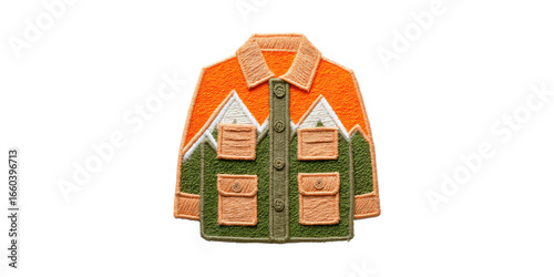 Embroidered Jacket Patch With Mountain Design. Outdoor Adventure And Fashion Accessory Isolated On Transparent Background
