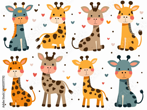 Seamless pattern with giraffe and baby safari animal vector illustration featuring cute cartoon mammals in a fun wild jungle nature art style