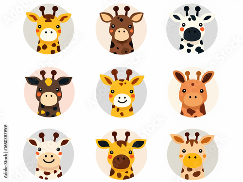 Funny cartoon giraffe vector set for wild animal zoo collectionv