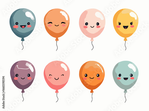 Colorful set of helium balloons for a happy birthday party celebration design illustration