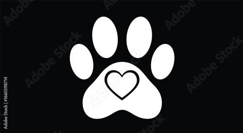 Paw print heart, love pets, animal care, symbol, rescue, charity, adoption
