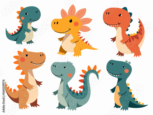Set collection with cute wild bird and baby dinosaur characters