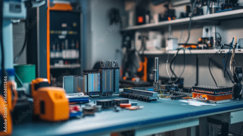 Fototapeta premium Exploring advanced lithium-ion battery technology in a high-tech laboratory environment a detailed overview