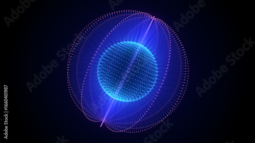 Technology blue sphere with connecting dots and lines. Digital abstract network structure. 3D rendering.