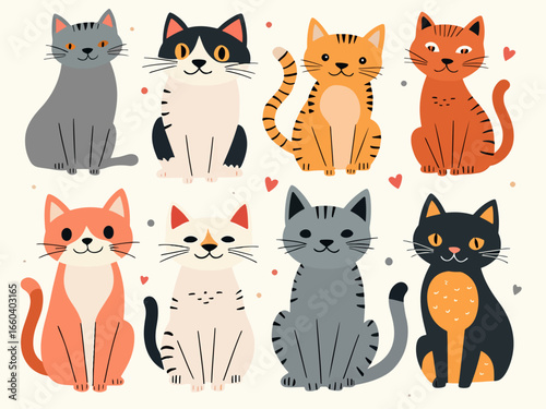 set of funny cartoon cats