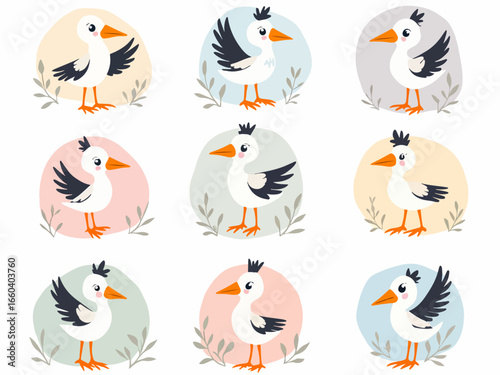 Winter birds. Isolated wild bird, cartoon chickadee bullfinch robin. Wildlife autumn forest animals, magpie and sparrow vector illustration