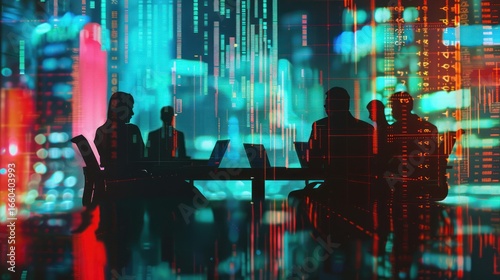 Silhouettes of people meeting in modern business context