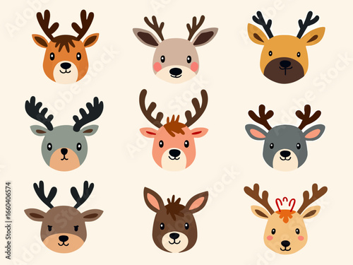 set of funny animals deer