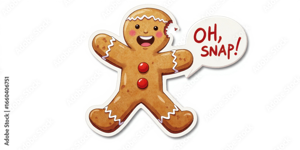 Obraz premium Cheerful gingerbread man with speech bubble saying 