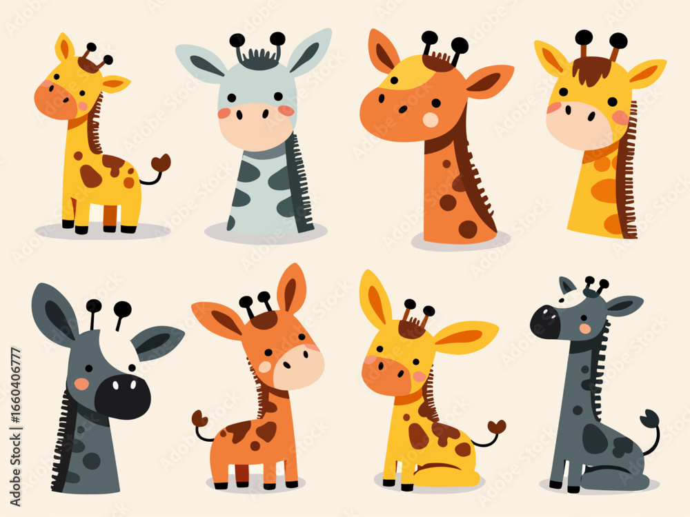 Obraz premium Set of funny cartoon giraffe 