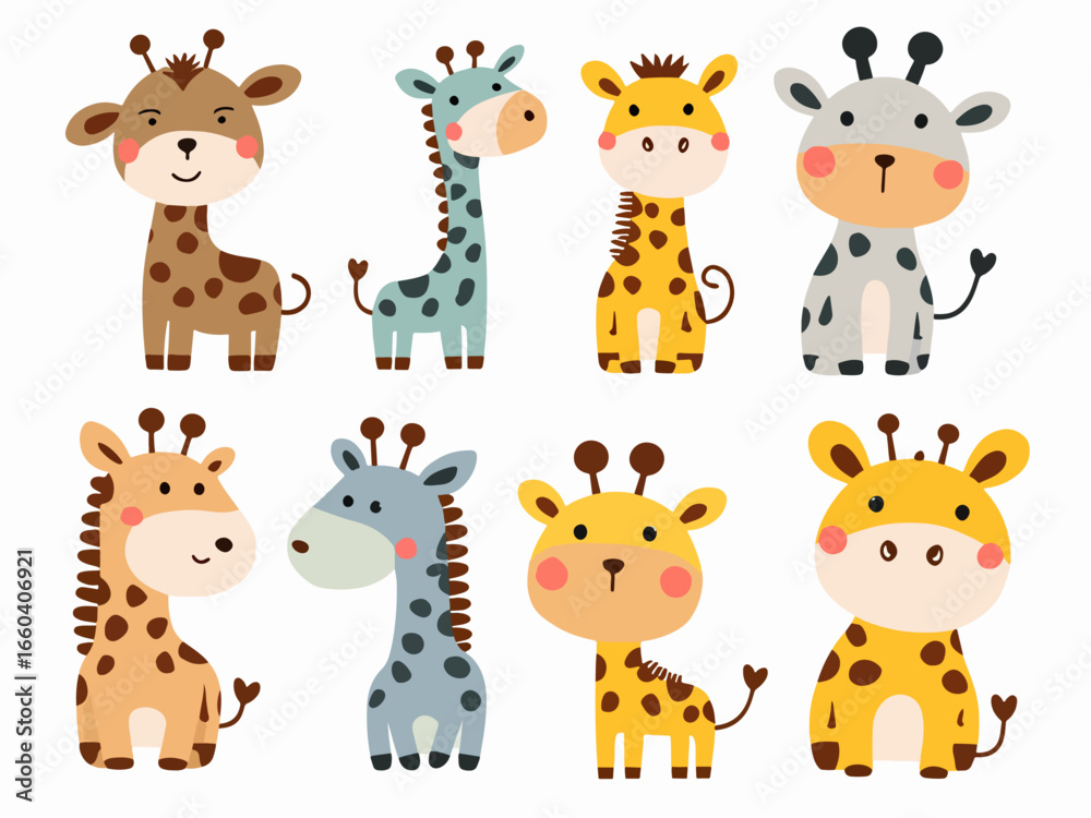 Naklejka premium set of cartoon animals, Set of funny cartoon giraffe 