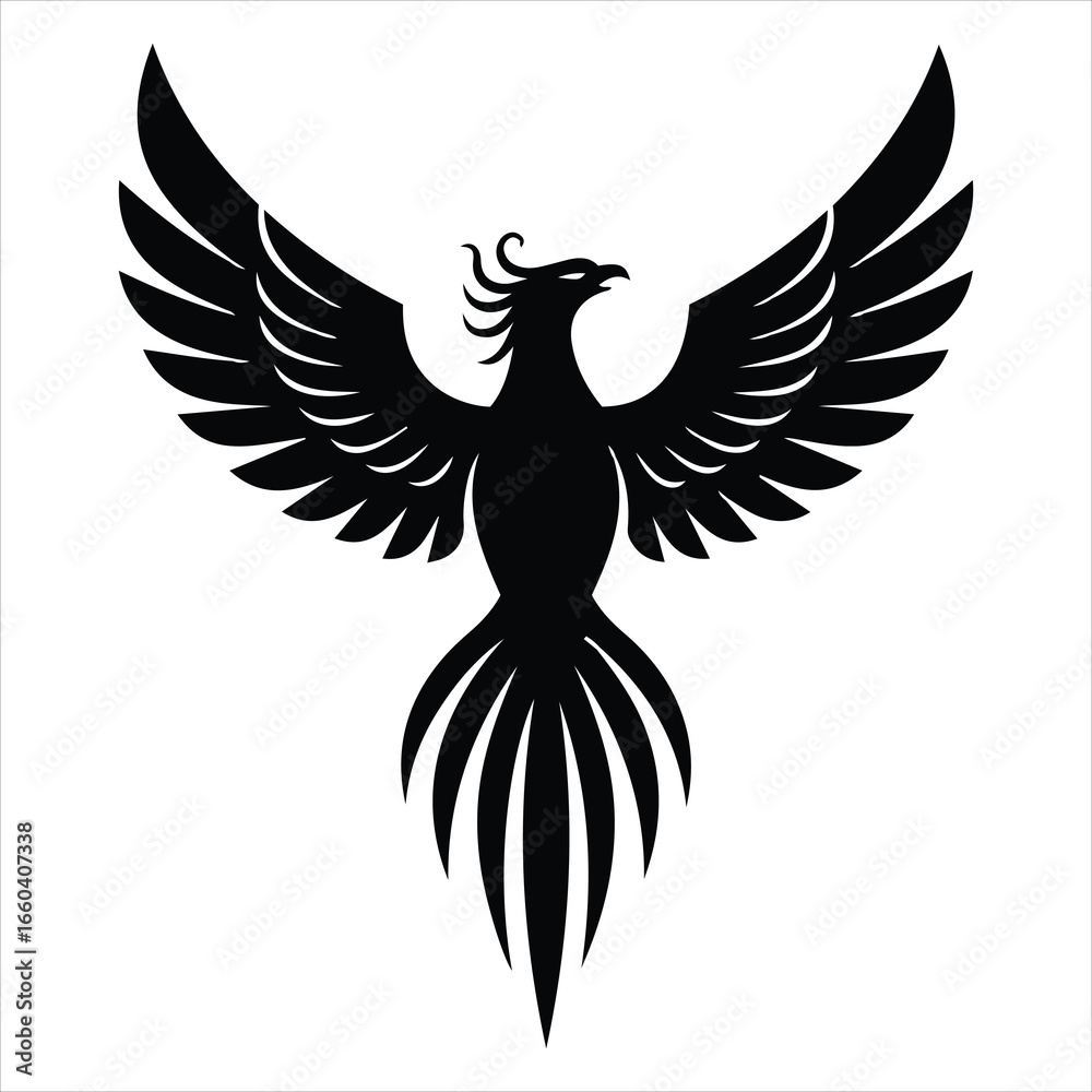 Obraz premium Majestic black phoenix with wings spread wide symbolic of rebirth and mythology