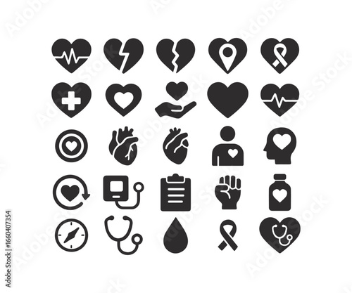 Heart, Health and Wellness Icon Set