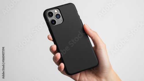 Wallpaper Mural Person's hand holding smartphone with black case indoor setting digital photography modern lifestyle close-up view technology concept Torontodigital.ca