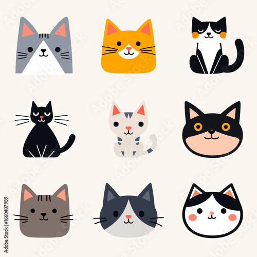 Cat poses. Cartoon red fat striped cats emotions and behavior. Animal pet kitten playful, sleeping and scared. Cat body language vector set. Illustration pet cat, cute striped animal kitten