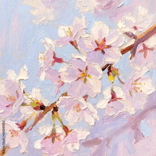 cherry blossom sakura oil painting, impasto technique