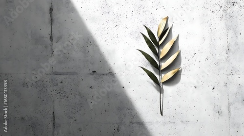 Elegant Monochrome Leaf Shadow on Concrete Wall with Minimalist Aesthetic for Art and Nature Themes