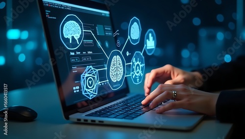 Machine learning workflow diagram on laptop screen data pipeline and Mops automation