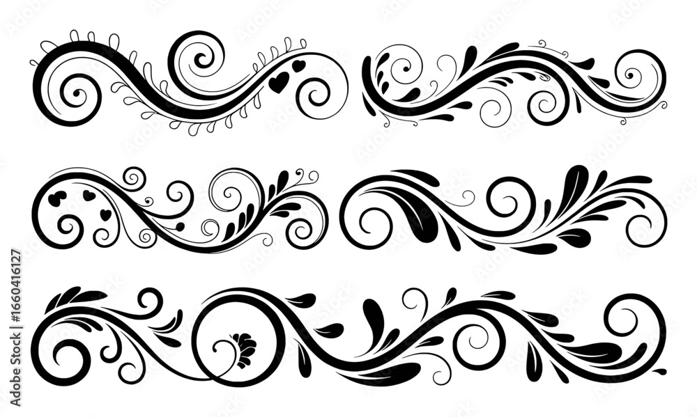 Elegant Black Flourishes and Swirls: A Collection of Decorative Borders Elegant Black Flourishes and Swirls: A Collection of Decorative Borders