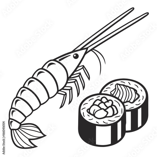 Isolated delicious sushi and chopsticks vector illustration