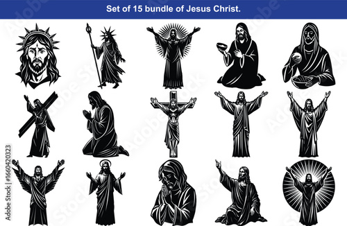 Collection of Jesus Christ illustrations in various poses and styles