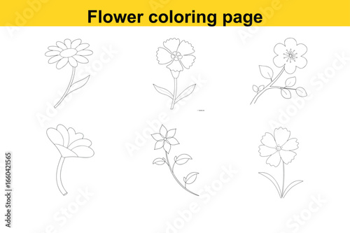 Six Outline Drawings of Different Flowers on a White Background for Coloring page
