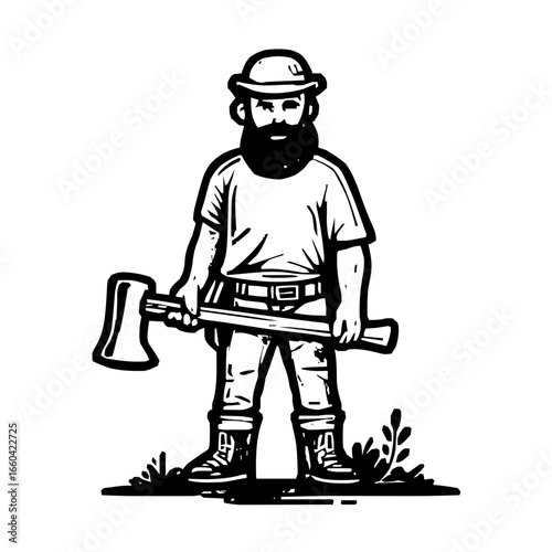 Minimalist Icon-Style Woodcutter Illustration with Clean Vector Lines and Modern Geometric Design