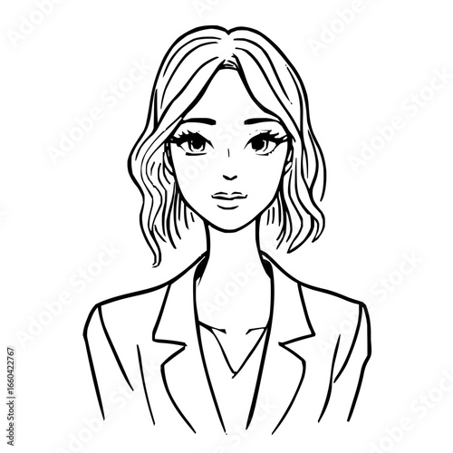 Intricate vector line art representation of a modern secretary, combining sleek minimalist design and refined professional iconography in a digital illustration