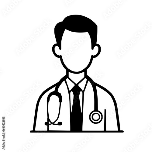 Stylish and simplified digital doctor icon rendered in refined line art with precise strokes and a clear silhouette design