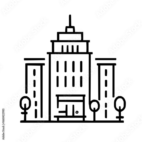 Minimalist Modern Hotel Iconic Line Art Illustration Representing Architectural Design In Clean, Abstract Style