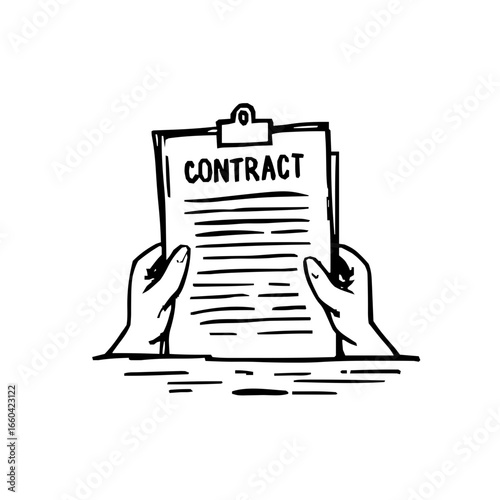 Sleek Minimalist Icon-Style Vector Graphic of a Contract with Delicate Line Work and a Modern, Clear Design Emphasizing Precision