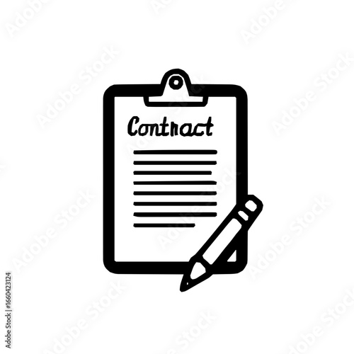 Sleek Minimalist Icon-Style Vector Graphic of a Contract with Delicate Line Work and a Modern, Clear Design Emphasizing Precision