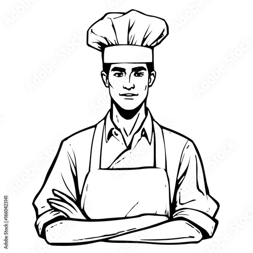 Clean and elegant icon-style vector drawing capturing the essence of a modern baker with digital minimalism and precise detail