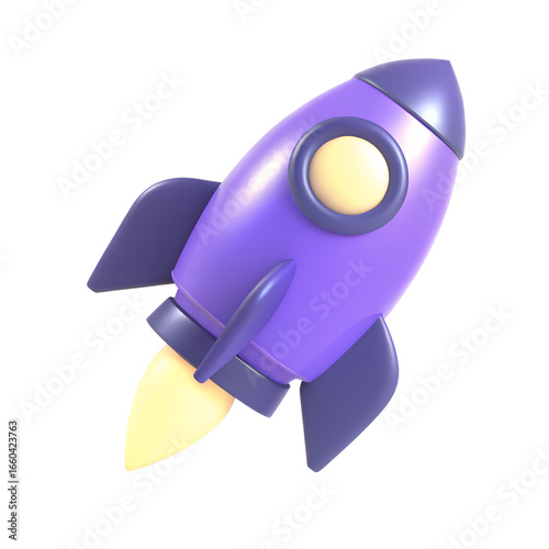 3d purple rocket launch side icon for UI UX web mobile apps social media ads designs