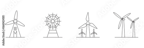Wind turbine, renewable energy, clean power, green energy, wind farm icon vector illustration