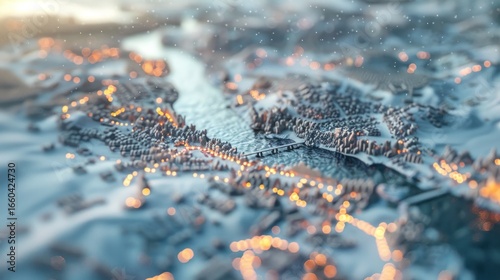 Snowy winter cityscape aerial view