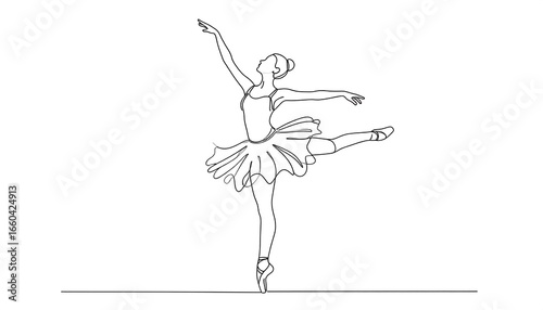 A graceful ballerina in a single continuous line drawing, showcasing her elegant pose.