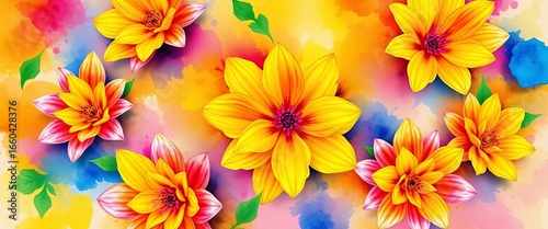 Vibrant rainbow watercolor floral texture, abstract blooms , art, floral pattern