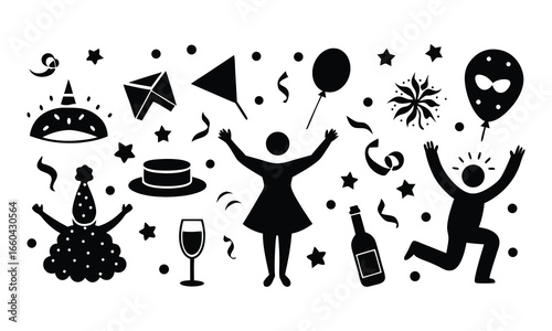 vector illustration of a happy birthday card icon set