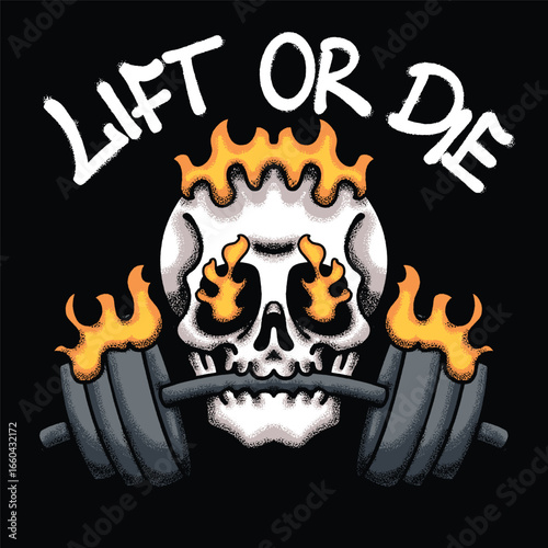 Fiery Skull Holding Barbell Urban Streetwear Art