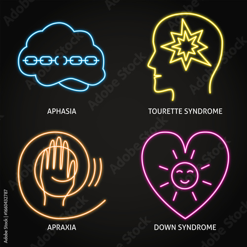 Neurodiversity symbols neon icon set