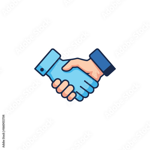 A cartoon illustration representing a handshake, symbolizing agreement and collaboration.
