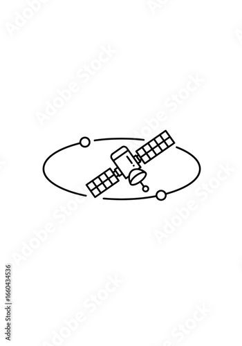 Modern Satellite Icon with Solar Panels Traversing an Elliptical Orbit Path.