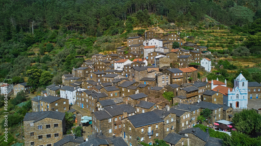 Fototapeta premium Aerial view of traditional stone houses in Piodao mountain village. Piodao, Portugal.