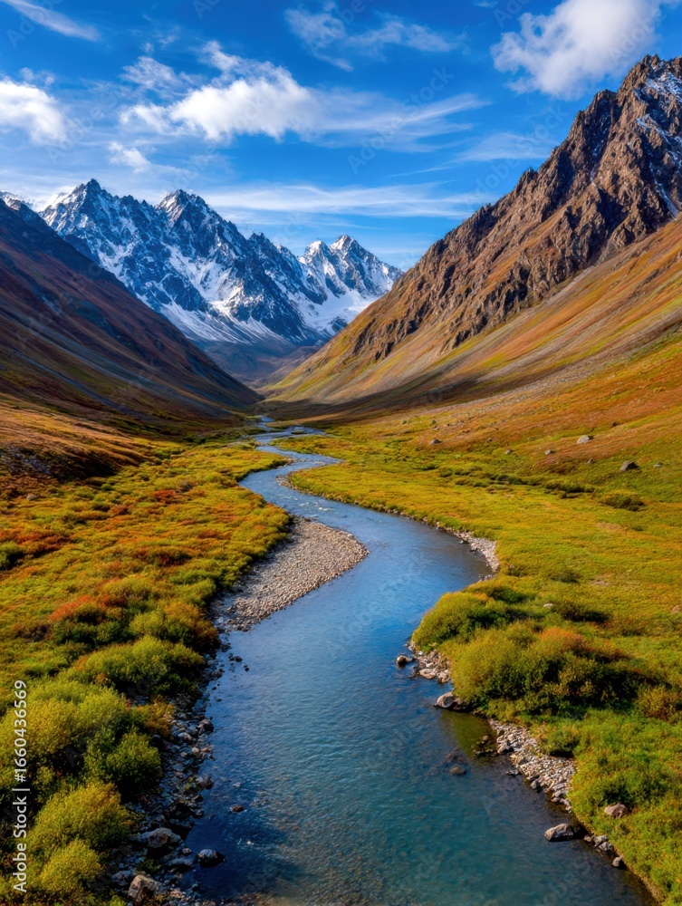 Fototapeta premium River winds through Alaskan mountains