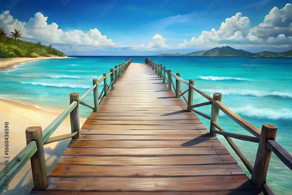 Obraz premium Wooden pier leading to a tropical beach paradise