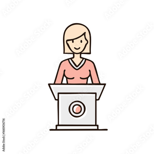 A lady is giving a speech on a podium