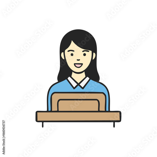 An illustration of a woman speaking at a podium, conveying a message or giving a presentation.